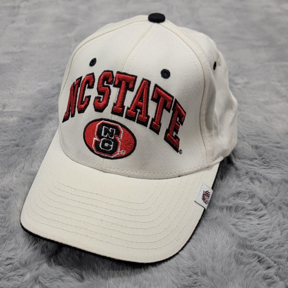 Vintage North Carolina NC‎ State Wolfpack Hat Cap Strap Back OSFM White NCAA